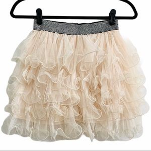 Creme Ruffle Skirt Mash Layers Silver Waist Band